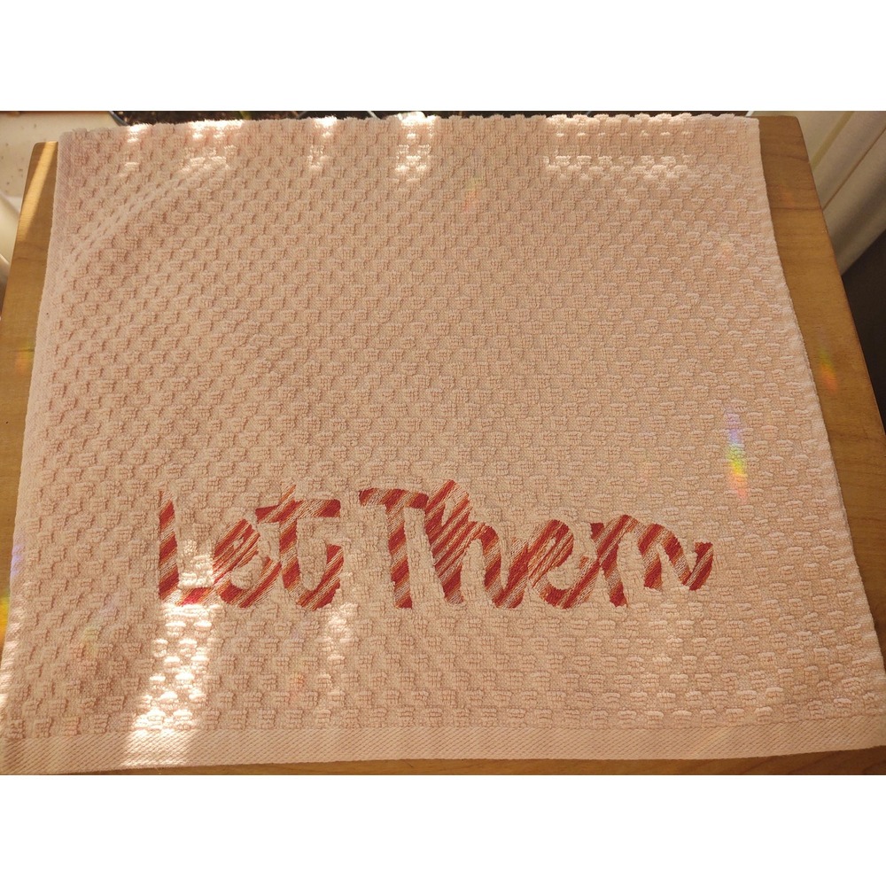 LET THEM Yellow Bar Kitchen Tea Towel Set of 1 Machine Embroidered Gift Idea!